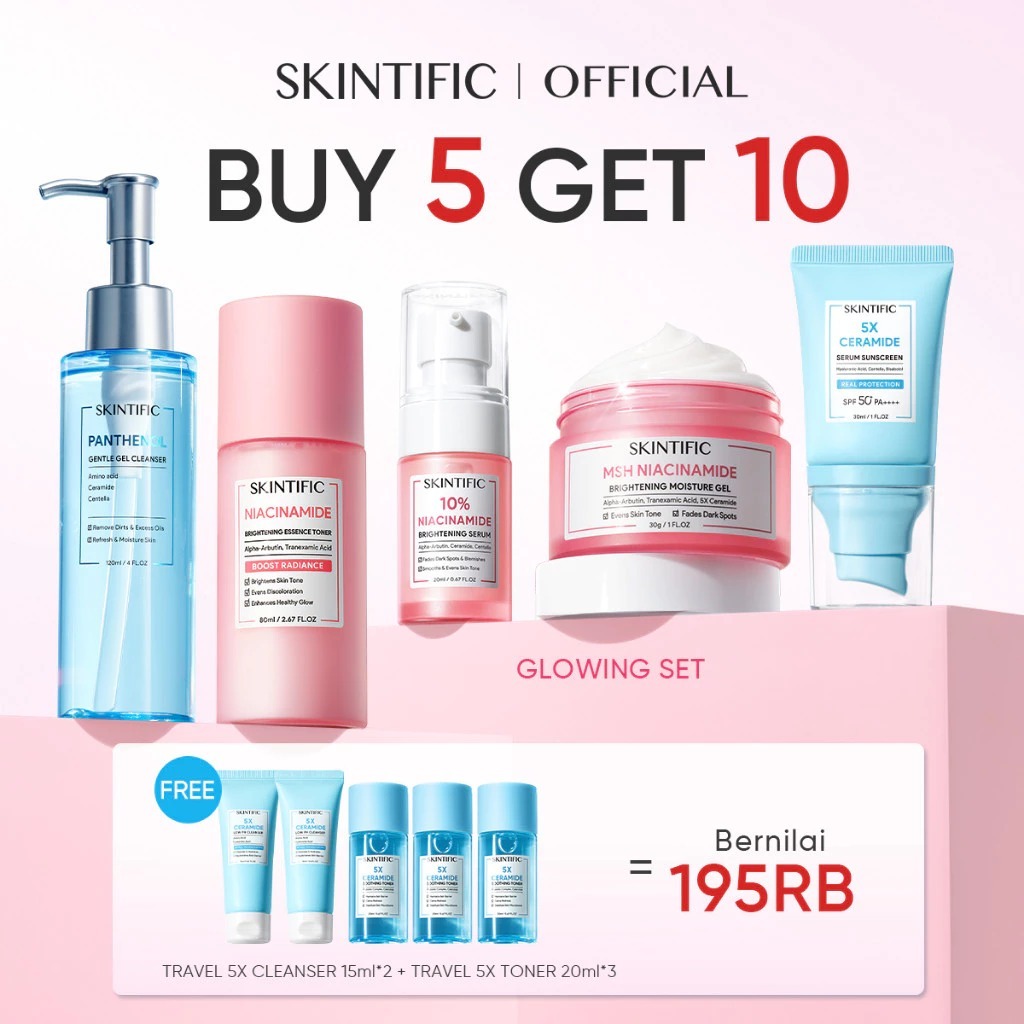 SKINTIFIC-10pcs Paket-Skincare Set | Serum Moisturizer Gel Toner Sunscreen CleansER Mousse Facial Wa