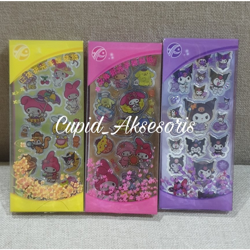 

(ISI 6 PCS) STICKER STIKER SET KARAKTER SANRIO KUROMI MELODY HOLOGRAM GLITTER