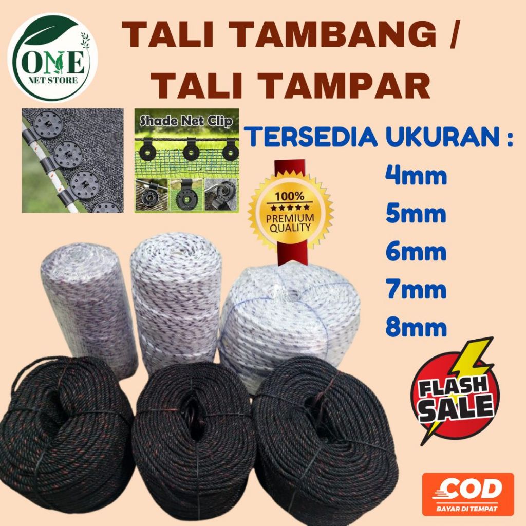 TALI TAMBANG / TALI TAMPAR PLASTIK HITAM/PUTIH BINTIK UNTUK PARANET / WARING  (METERAN )