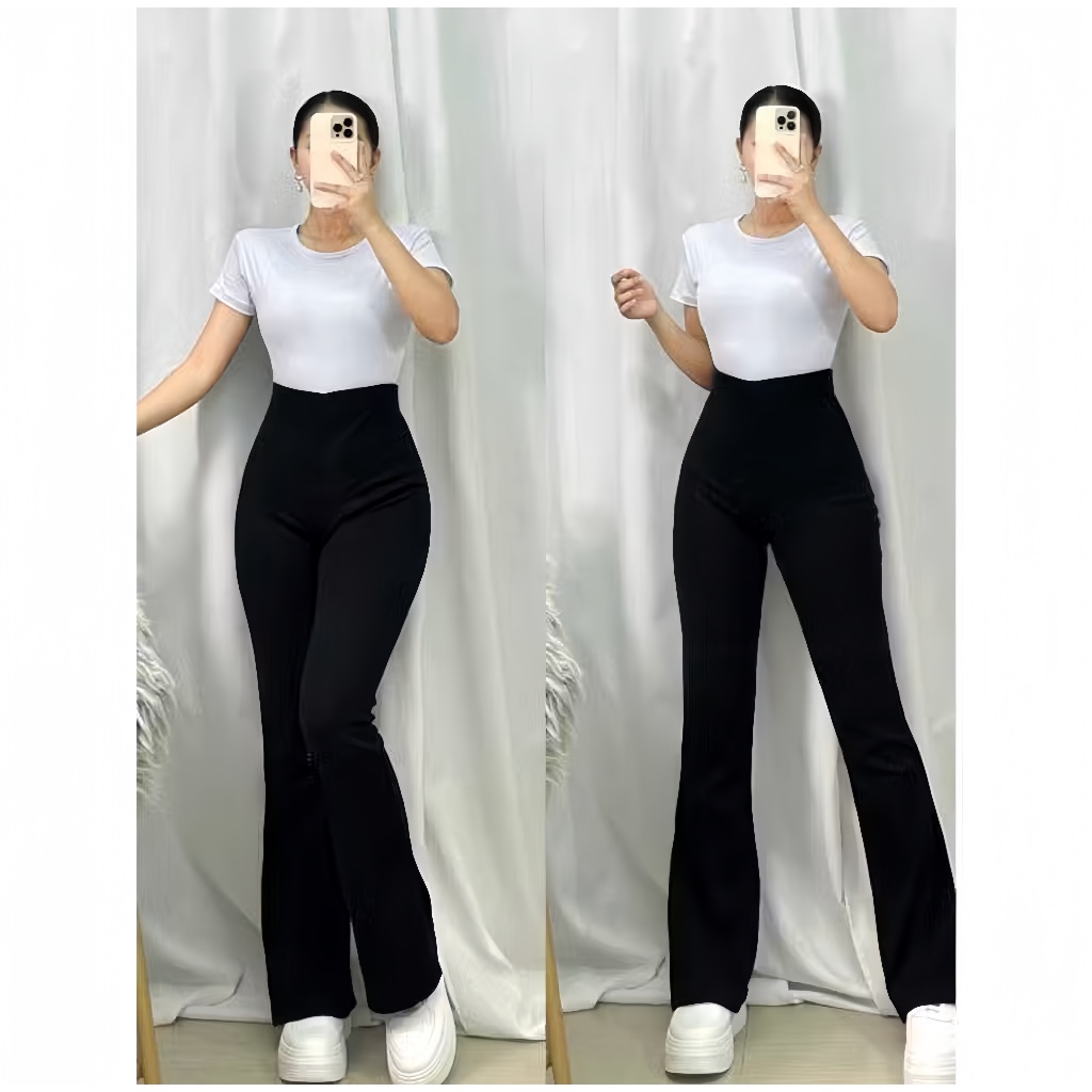 Celana Fit And Flare Pants Cutbray Scuba Pinggang Highwaist Bahan Stretch Melar Elastis Kulot Cutbra