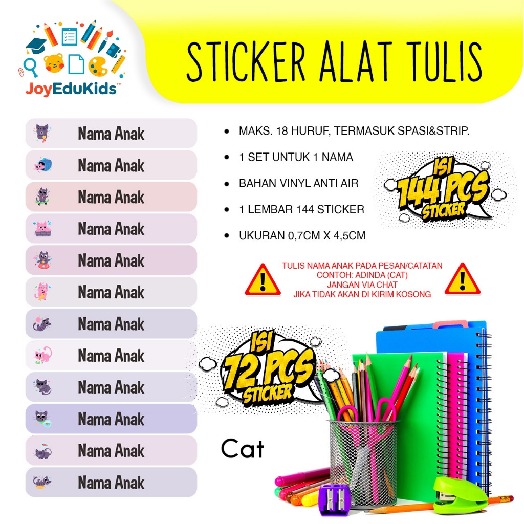 

Stiker Nama Anak Custom 72 Pcs | Label Pensil Buku Anti Air Cat Lucu