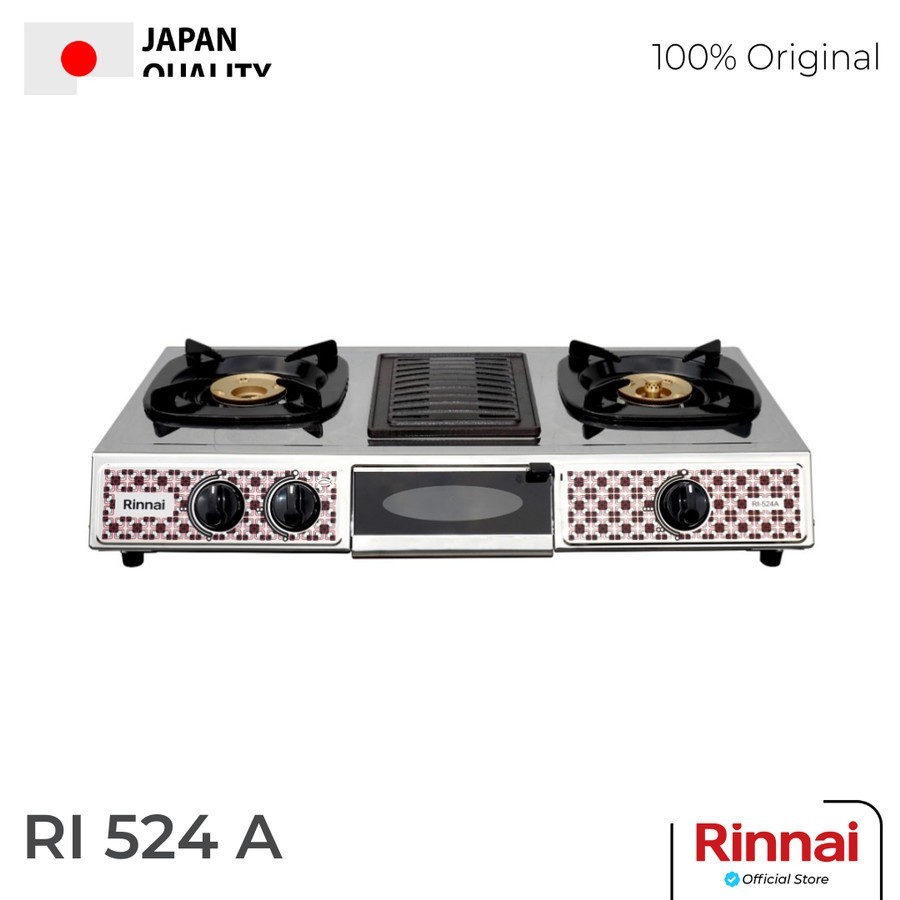RINNAI KOMPOR GAS 2 TUNGKU DAN PEMANGGANG RI524A / RI-524-A BATAM