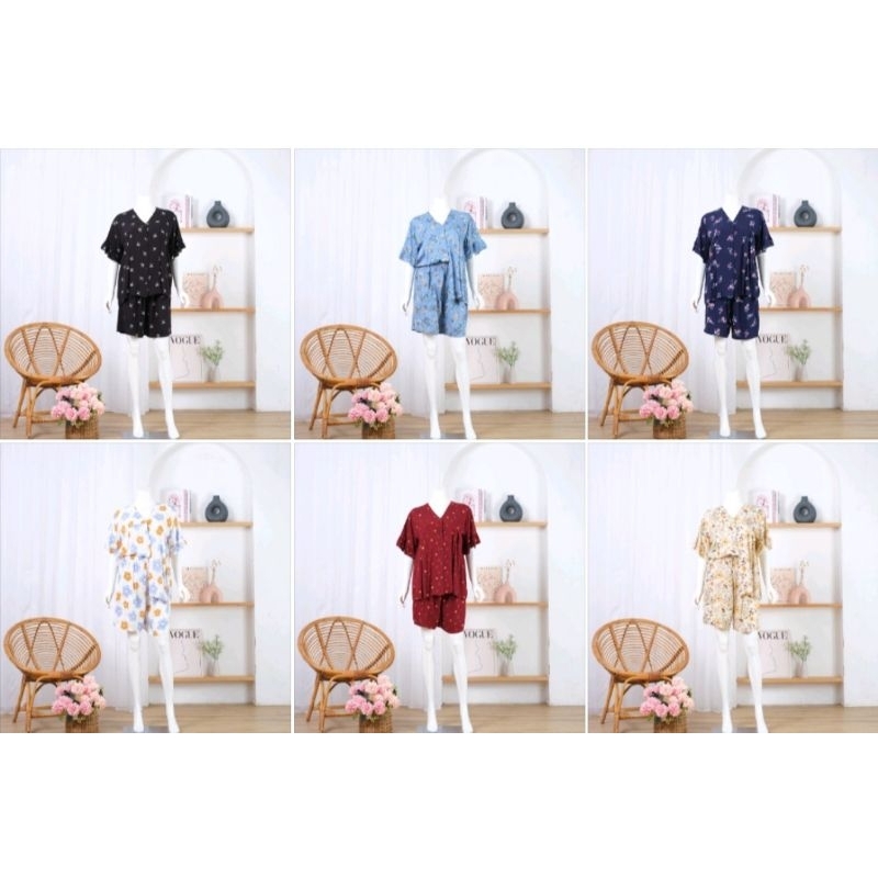 Freya One set| Piyama rayon lengan pendek celana pendek busui dan bumil friendly