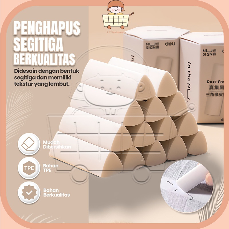 

Penghapus segitiga untuk siswa sekolah dasar. Dapat mengumpulkan remah-remah dan menghapus karakter menjadi potongan-potongan. Penghapus mudah dibersihkan tanpa meninggalkan bekas atau merusak kertas.