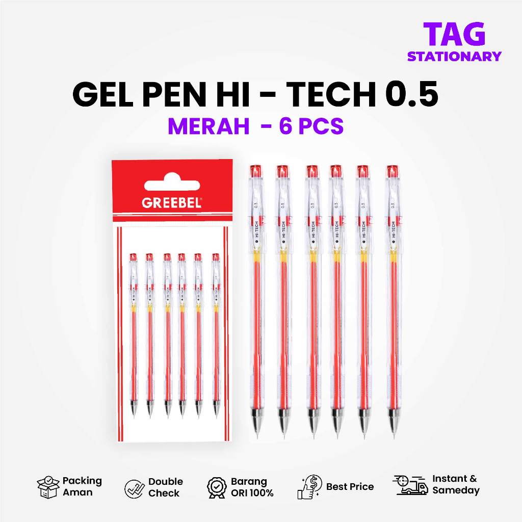 

GREEBEL PULPEN GEL / Gel Pen GP-506 Hi-Tech 0.3 Merah (6PCS/SET) / Ballpen Gel Bolpen Bolpoin Cetek