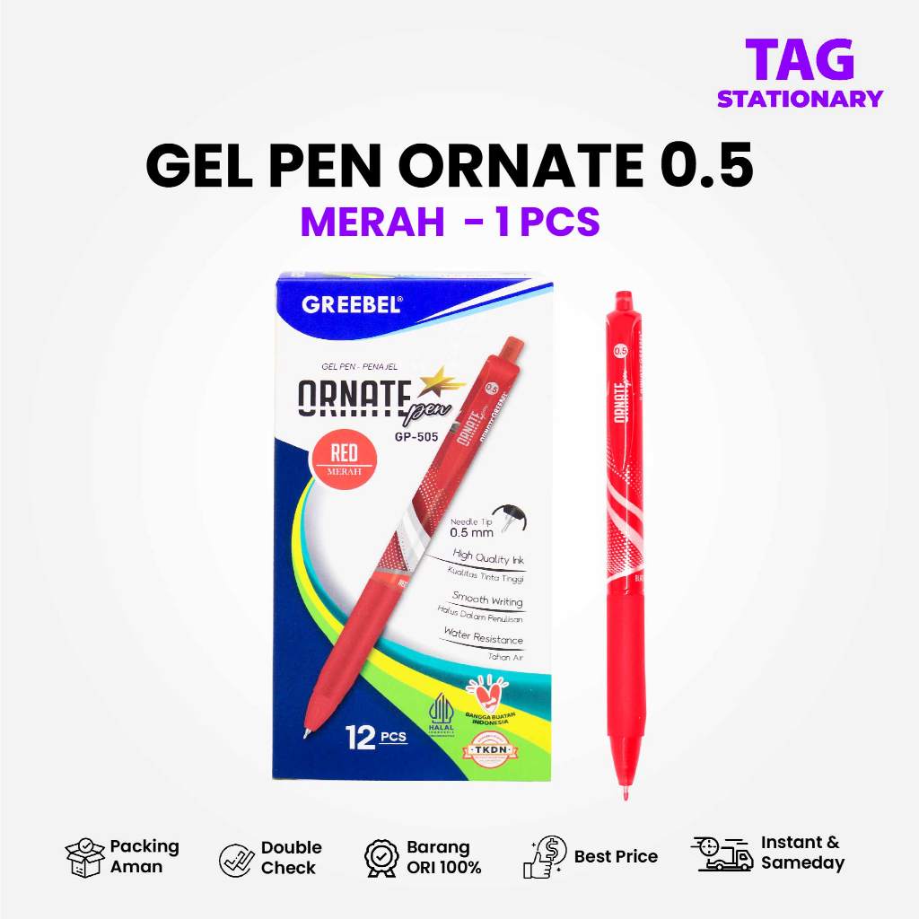 

GREEBEL PULPEN GEL / Gel Pen Ornate GP-505 0.5 Merah (1PCS) / Ballpen Gel Bolpen Bolpoin Cetek