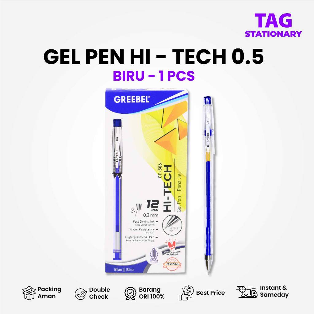 

GREEBEL PULPEN GEL / Gel Pen GP-506 Hi-Tech 0.3 Biru (1PCS) / Ballpen Gel Bolpen Bolpoin Pena Gel