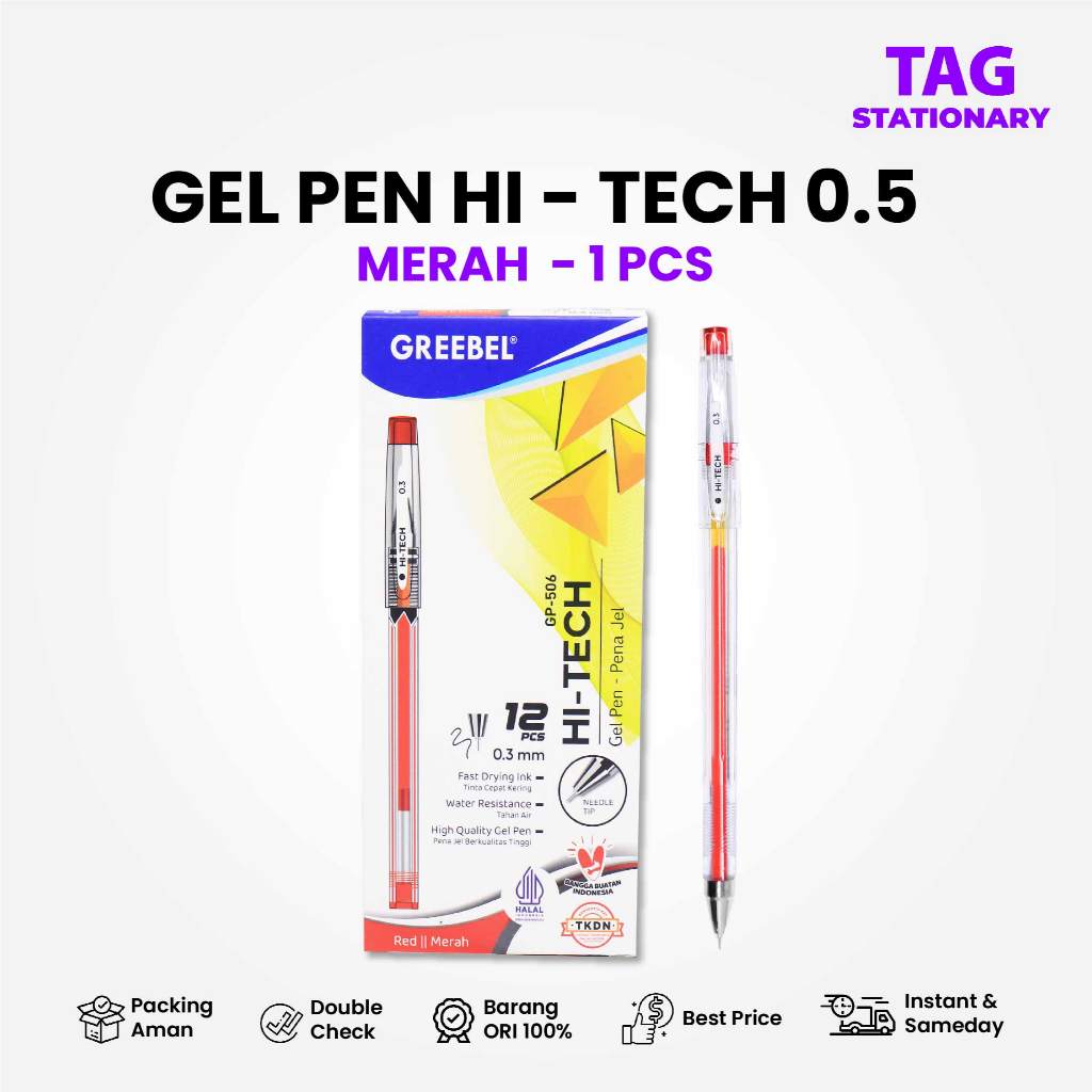 

GREEBEL PULPEN GEL / Gel Pen GP-506 Hi-Tech 0.3 Merah (1PCS) / Ballpen Gel Bolpen Bolpoin Cetek