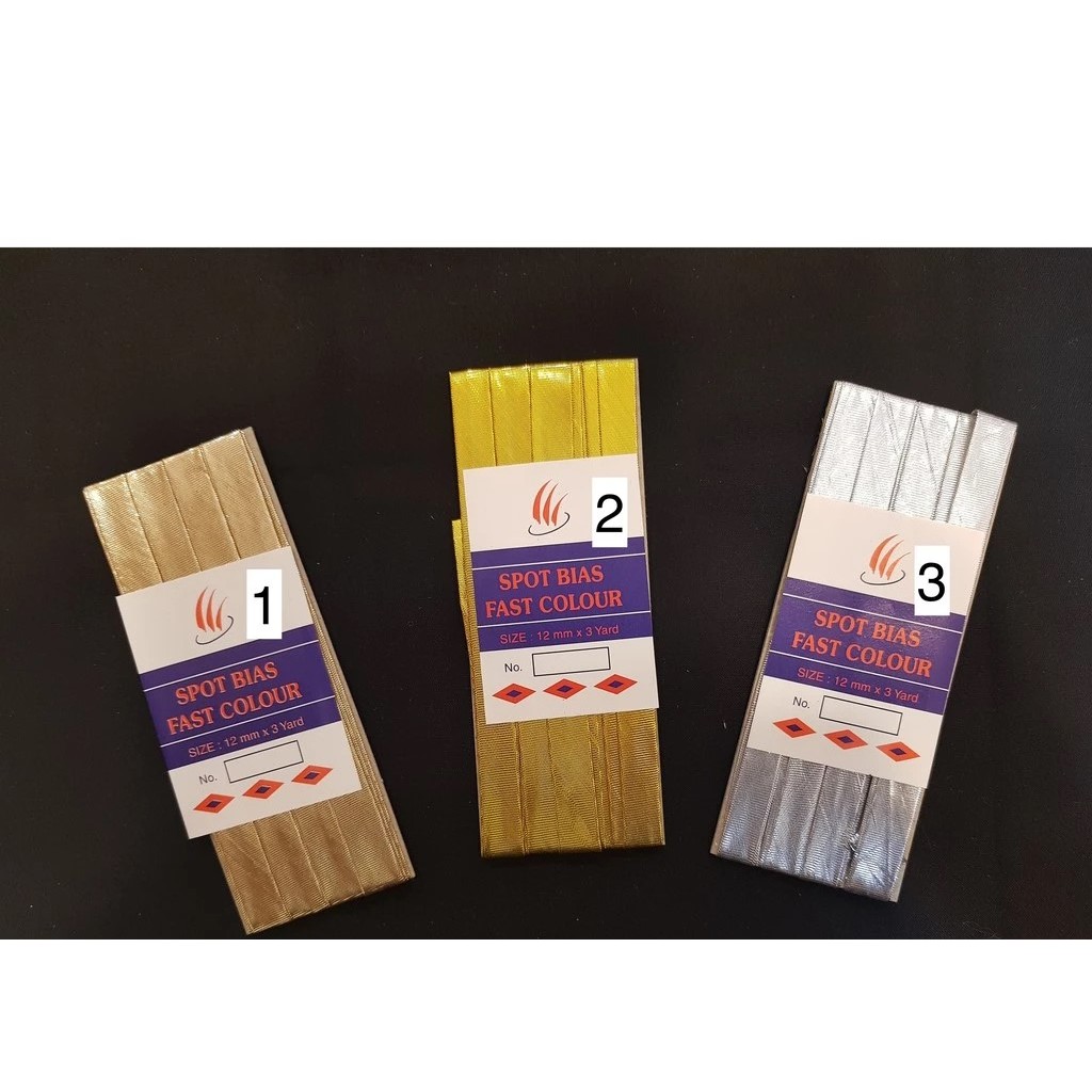 Pinggiran Baju/Bis Satin / Bisban Satin / Pinggiran Baju Polos Emas & Perak