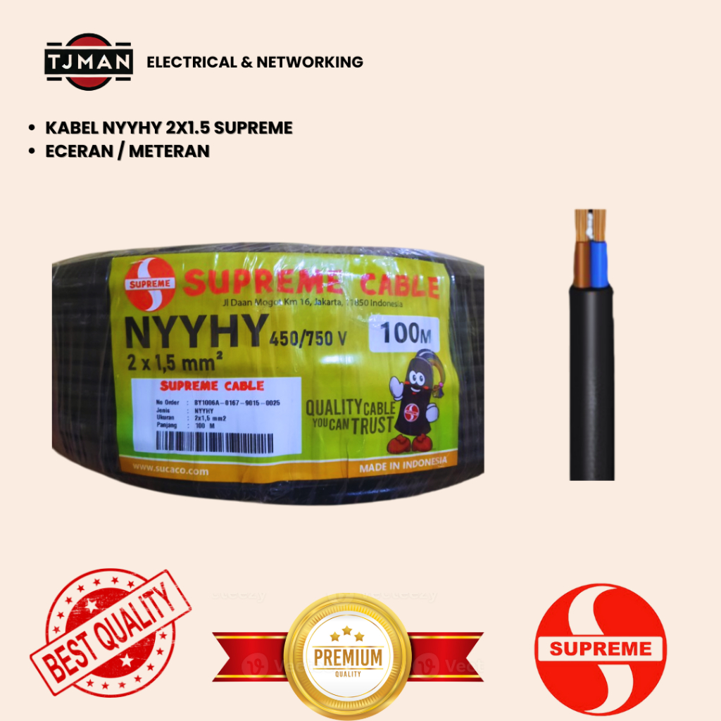 KABEL NYYHY 2X1.5 SUPREME / SERABUT PERMETER (HITAM)