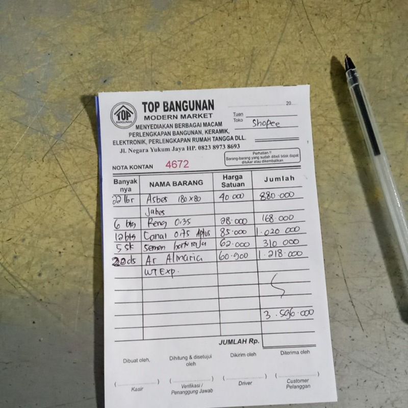 

nota manual pembelian material