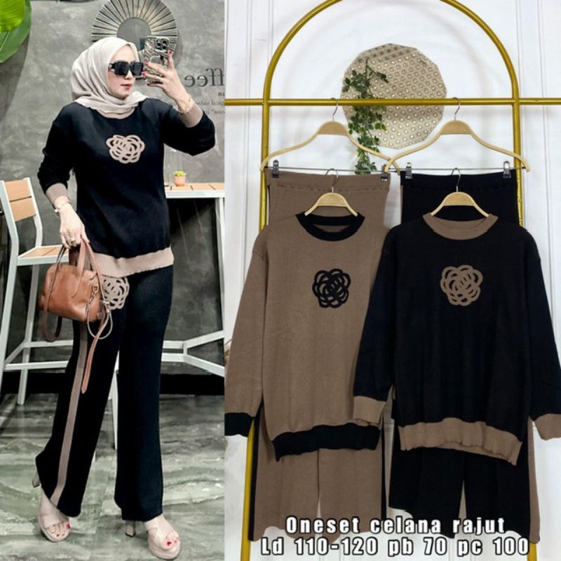 One Set Celana Rajut Romy | Setelan rajut wanita | one set knit tebal