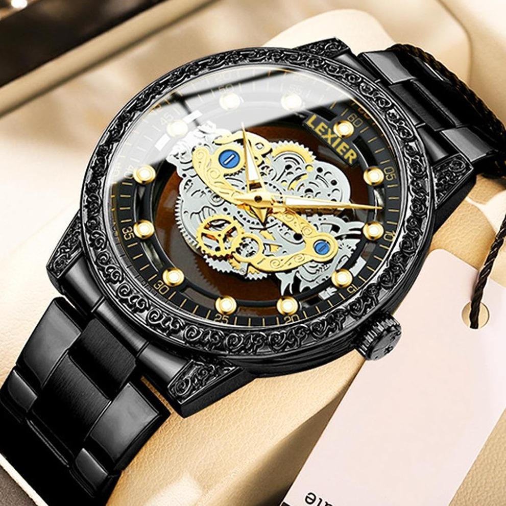 COD Jam Tangan Pria Bisnis Formal Semi Automatic Kaca Transparan Waterproof Stainless Steel Anti Kar