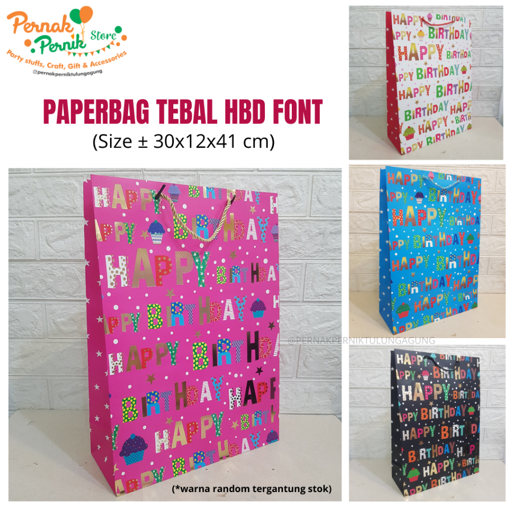 

Paperbag Tetal HBD Font (Size +30x12x41 cm)