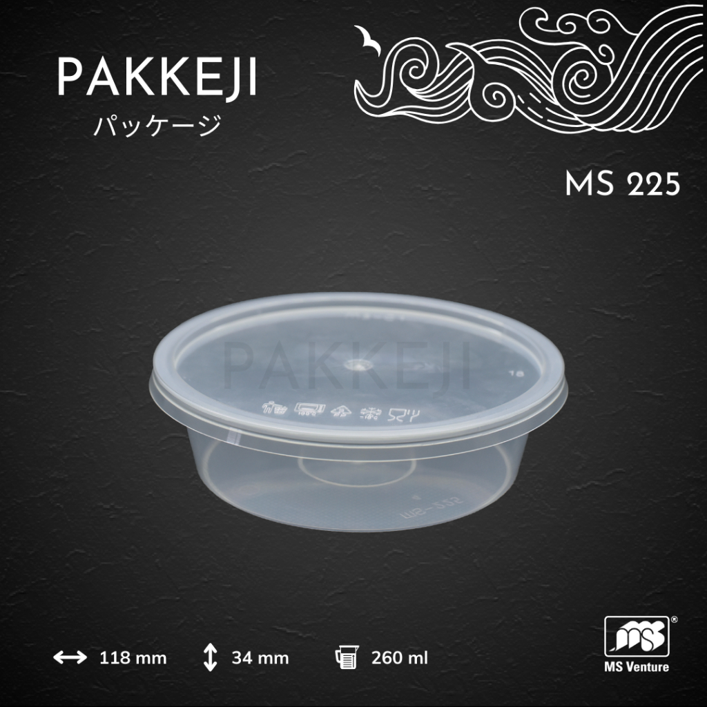 Pakkeji Wadah Plastik Bulat 260ml – Praktis & Kedap Udara, Kapasitas 250 gram – MS Venture - MS 225 