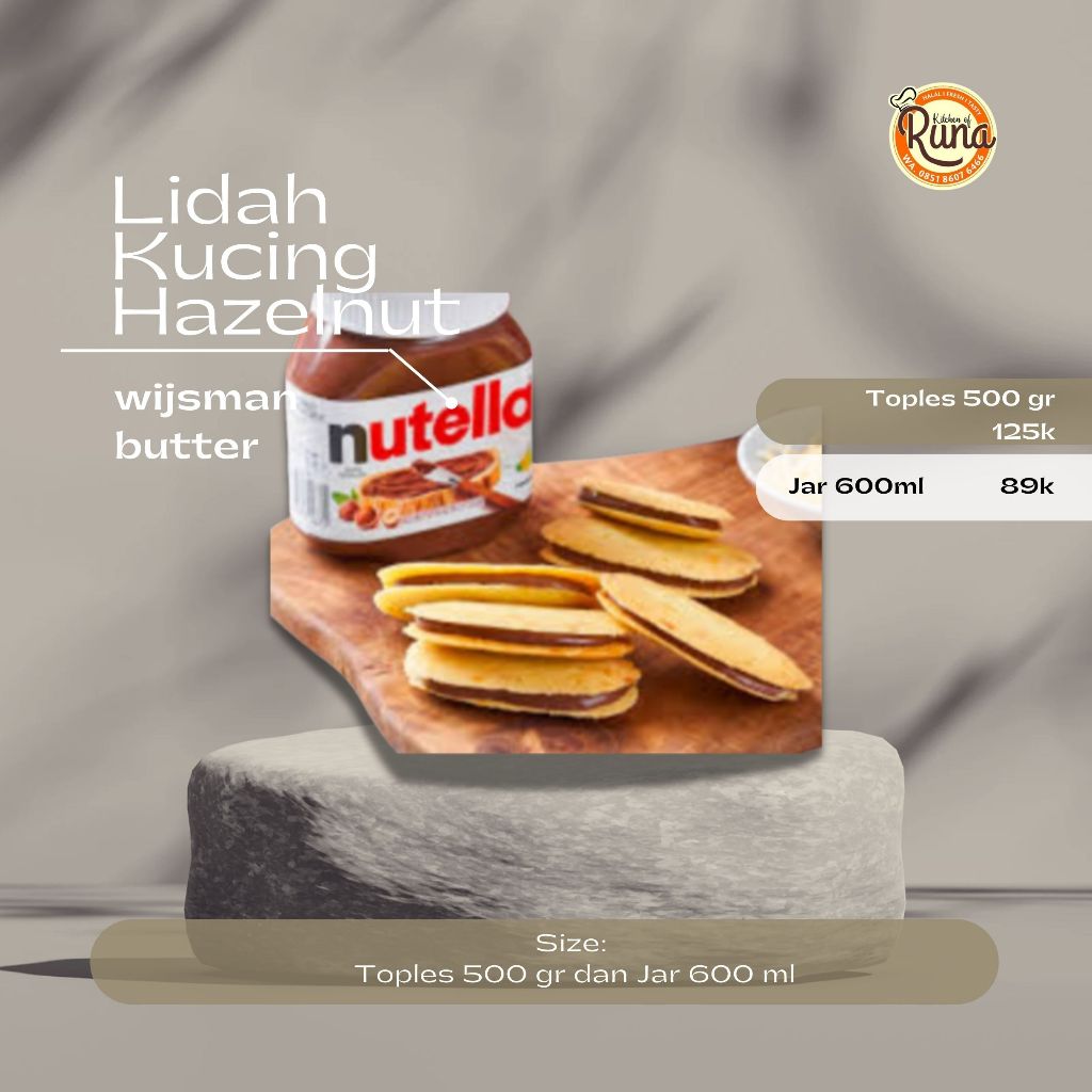 

Lidah Kucing Hazel Wijsman Butter Toples 500gram dan Jar 600ml