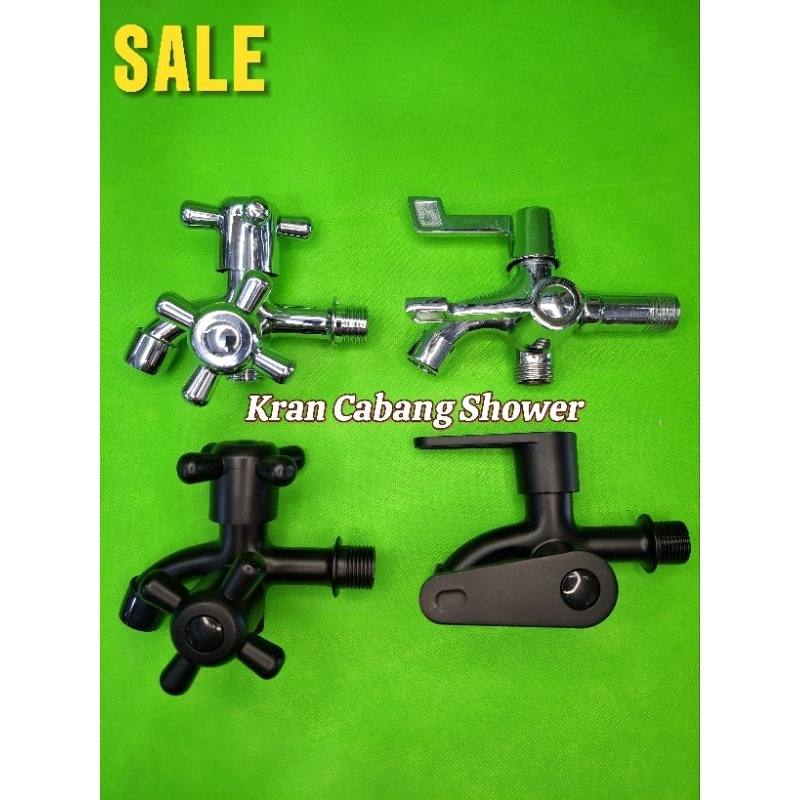 Kran Cabang Shower Keran Air Double Shower Crom Hitam 1/2 Inci Kran Air 2 Cabang