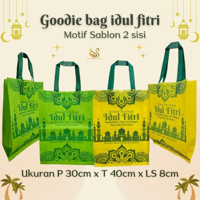 

(LUSINAN 12pcs) Tas idul Fitri 30x40x8 edisi 2025 tas lebaran/goodie bag lebaran/tas spunbond hampers