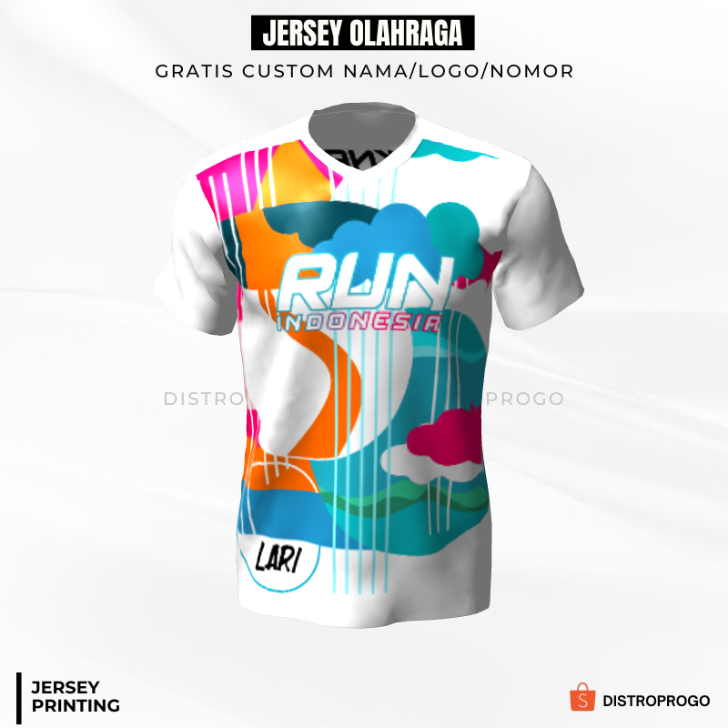 Kaos Jersey Lari Putih Motif Abstrak 54 - Jersey Custom Fun Run Marathon Event