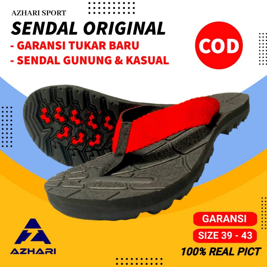 Azhafi - Sendal Sandal Selop Slop Jalan Gunung Santai Jepit Pria Anti Putus Eiger (Merah Hitam)