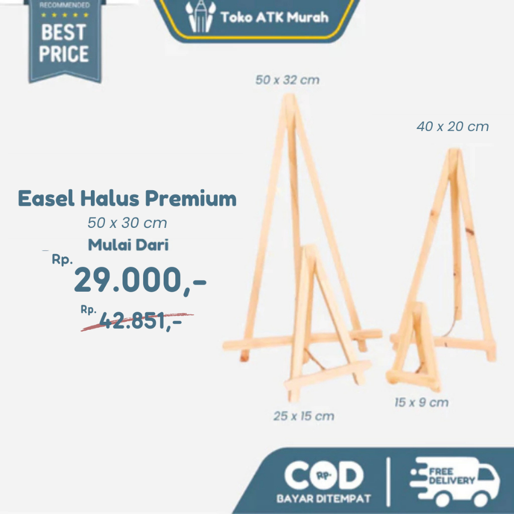 

Easel Kanvas Premium Halus 50 x 30 cm - Stand Sandaran Kayu Pigura