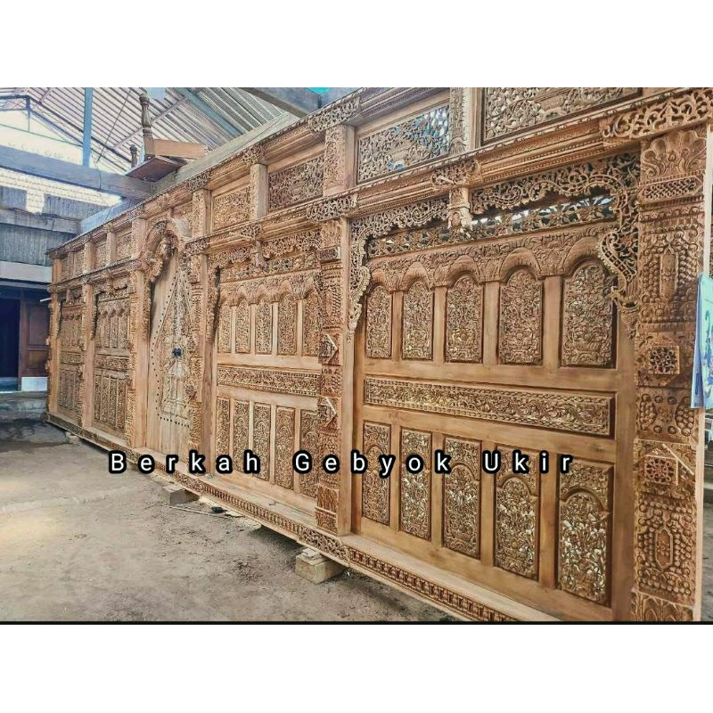 pintu rumah gebyok jawa/pintu gebyok 10 meter ful kayu jati ukir Jepara