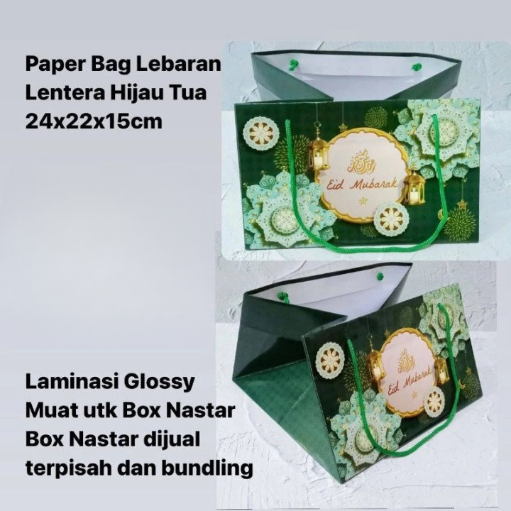 

3 Pcs Paperbag Lentera Hijau Tua Edisi Lebaran Idul Fitri Ukuran 24x22x15cm
