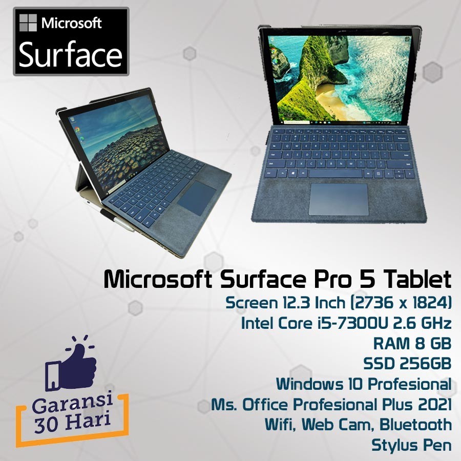 Microsoft Surface Pro 5 Tablet 12.3 inch 2736x1824 Intel Core i5-7300U 2.6 GHz RAM 8 GB SSD 256GB Wi