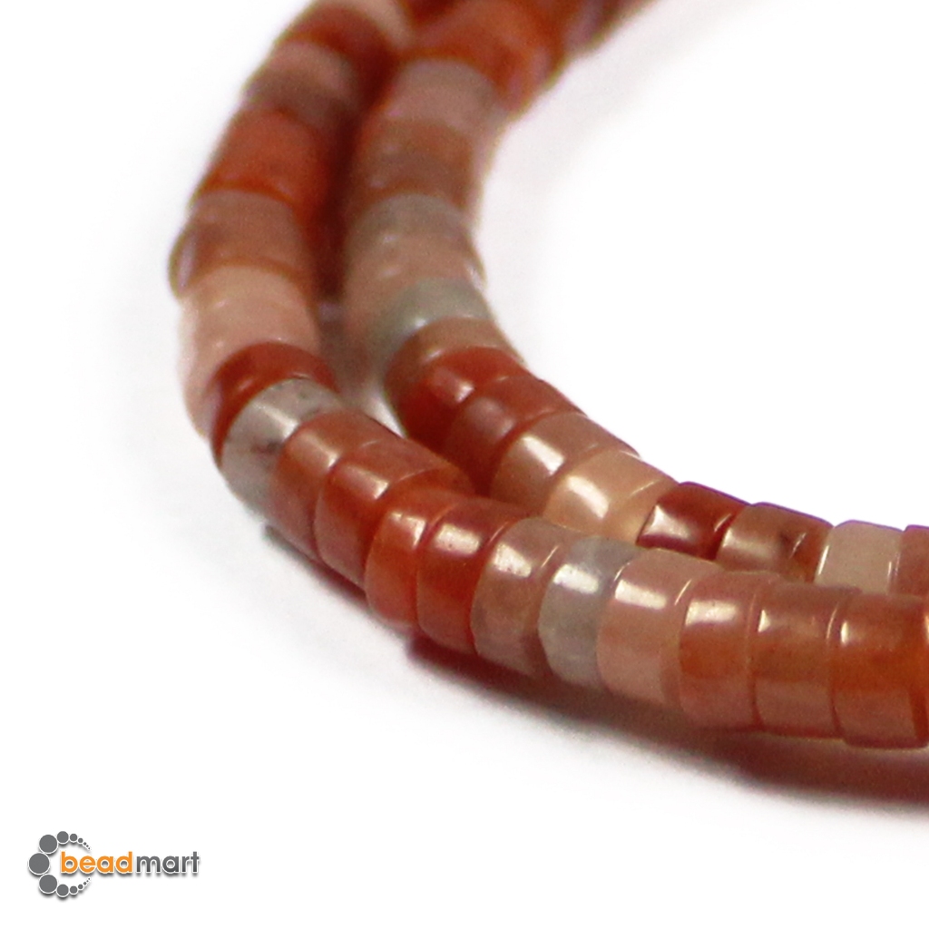 Manik Batu Alam, Heishi, 3/5mm, Carnelian, 1 Renteng, Bahan Aksesoris