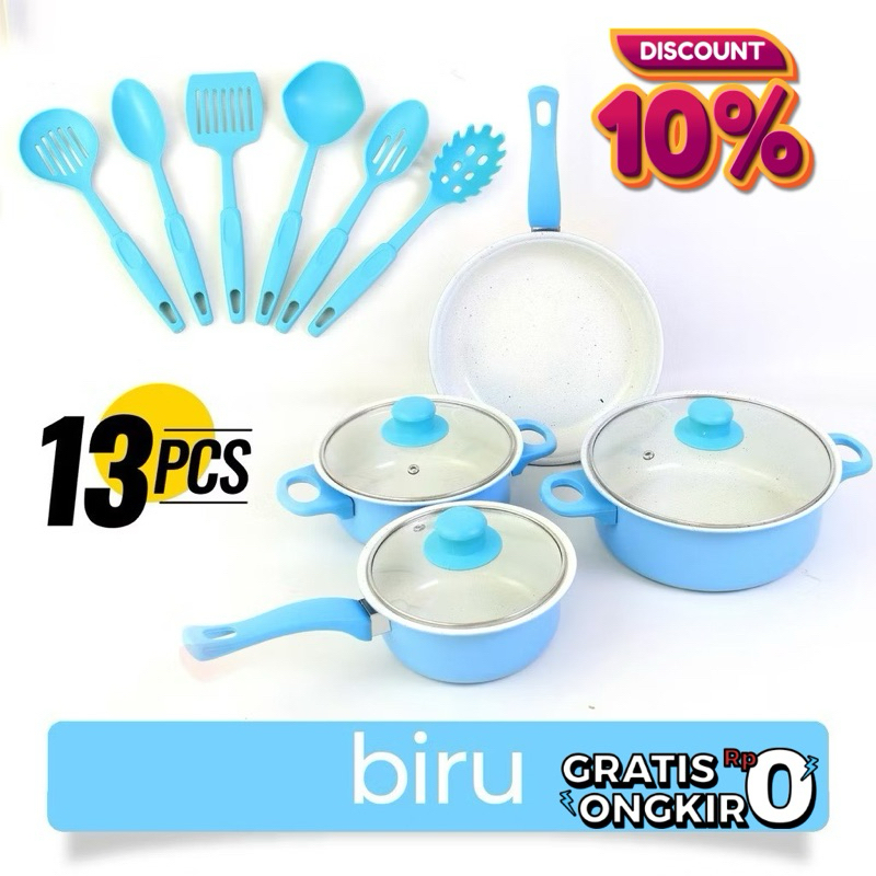 [GRATIS ONGKIR]Alat masak 1 set 13pcs Panci 1 set,6set spatula,anti lengket,harga diskon