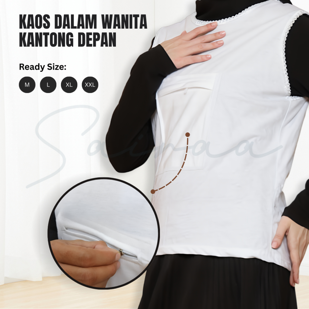 Singlet Kaos Dalam Kantong Depan Resleting Wanita Haji Umroh Katun Lembut Nyaman