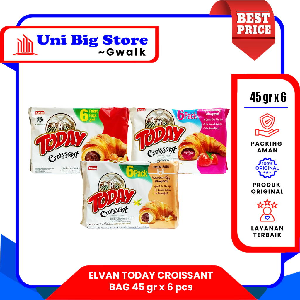 

ELVAN TODAY CROISSANT CHOCOLATE - CHOCOLATE VANILLA - STRAWBERRY BAG - (6 pcs x 45 gr)