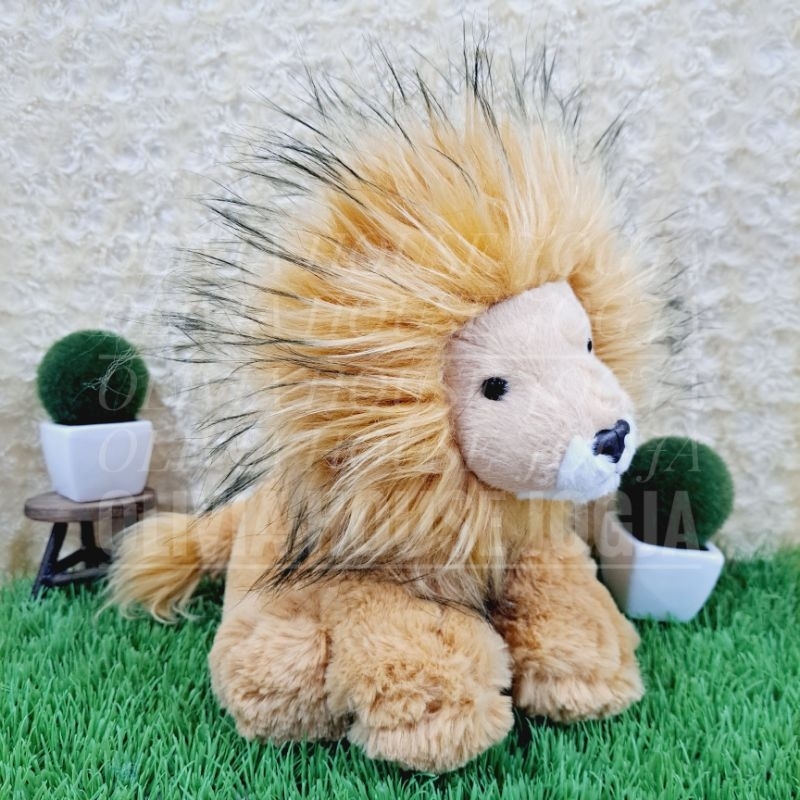Boneka Singa Rambut Pucuk Hitam Boneka Sit Lion Coklat Muda Boneka Singa Mata Hitam