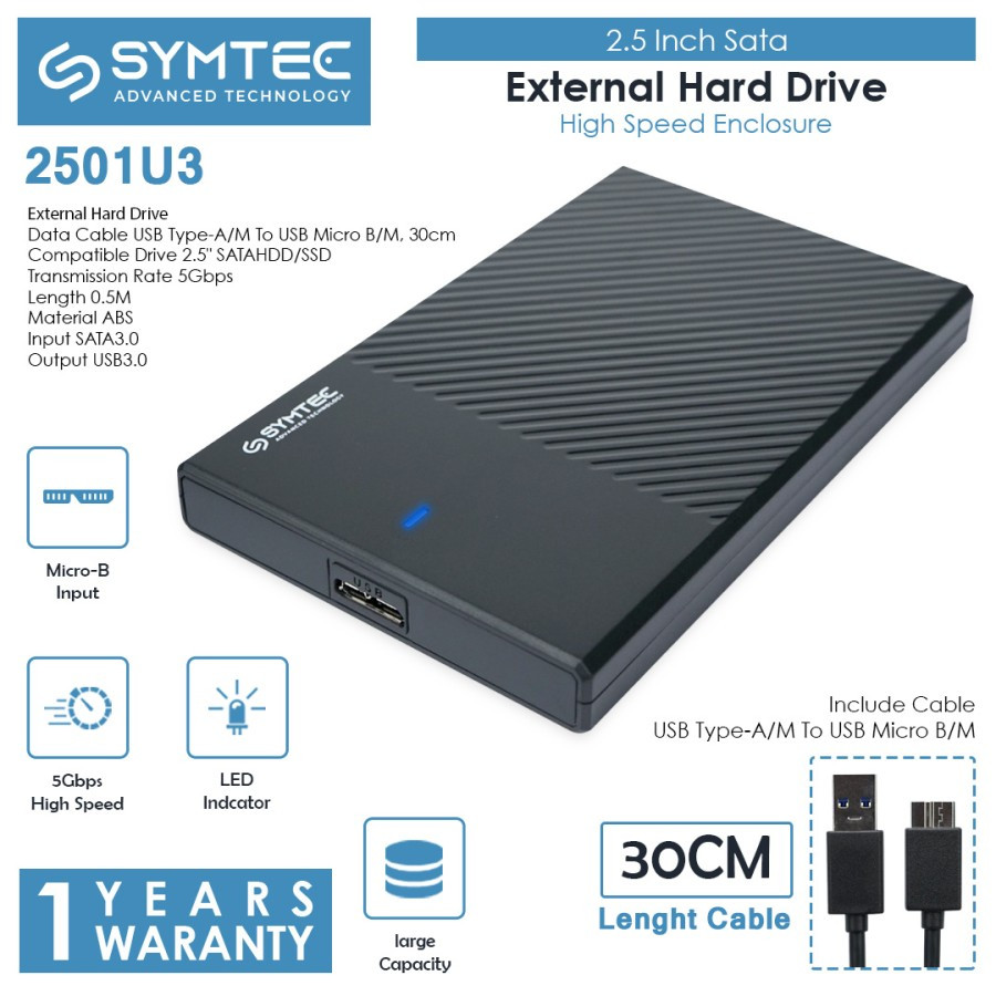 SYMTEC 2.5 Inch Hard Drive HDD SSD SATA Casing Enclosure