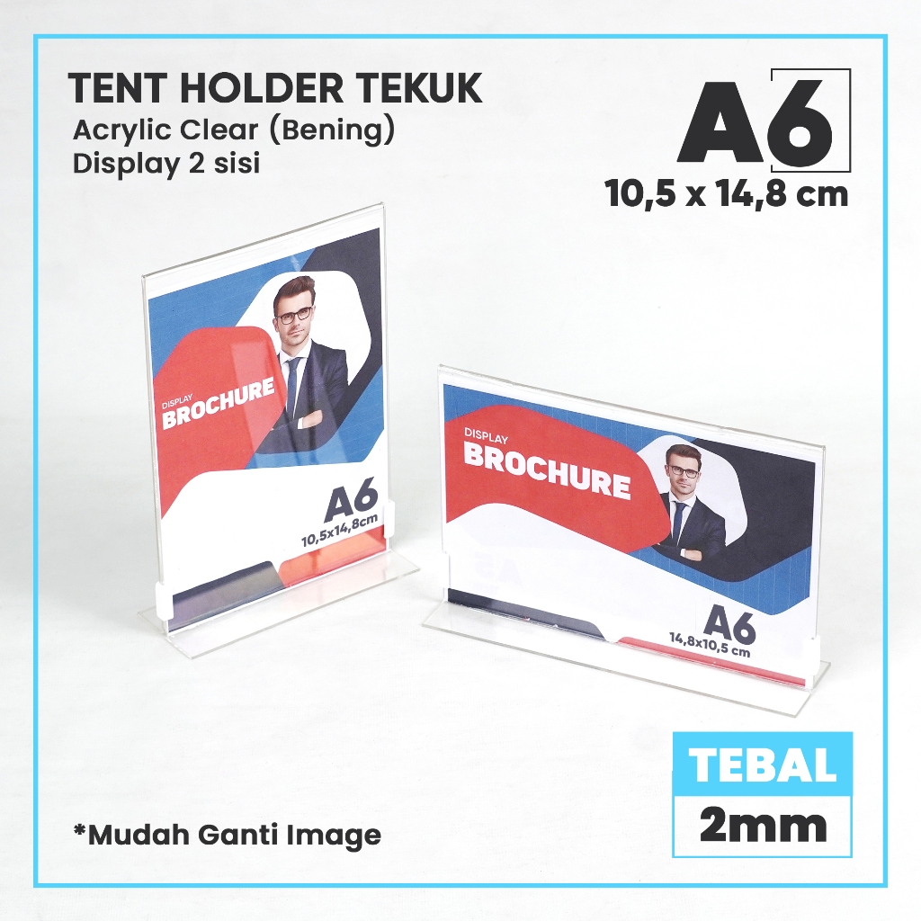 

Tempat Brosur Akrilik / Tempat Qris Barcode Model Tekuk Ukuran A6