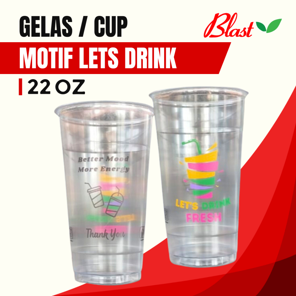 Gelas Plastik Sablon / size 22 oz / Cup Plastik Tebal isi 50 pcs - Gelas Plastik Ukuran 22oz (TIDAK 
