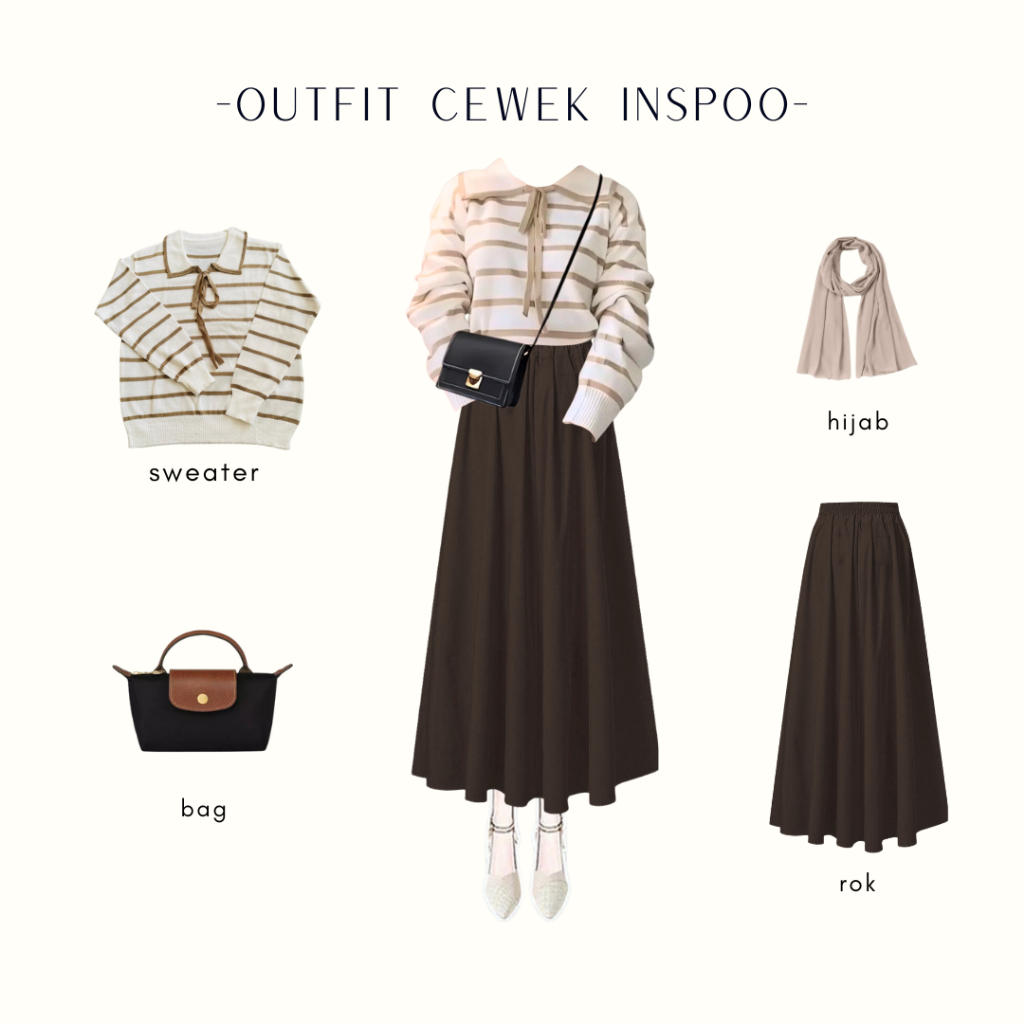 Set 3in1 Outfit Hijab dan Sweater Imut (Hijab+Sweater+Rok+Bag) OOTD Agenda Bukber Simple - CL191