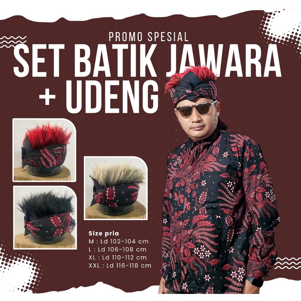 Setelan Batik Jawara + Udeng Kemeja Batik Pria Lengan Panjang Reguler Casual Modis Katun Poly Trendy