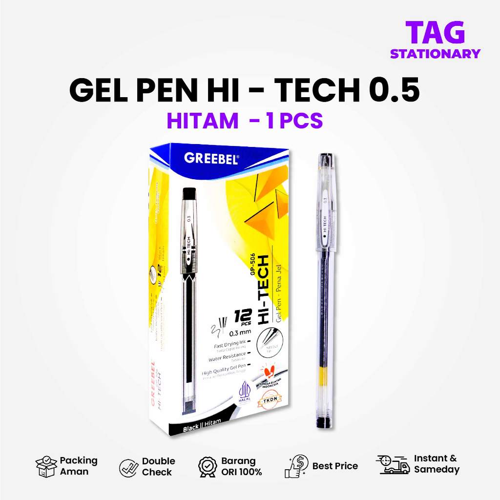 

GREEBEL PULPEN GEL / Gel Pen GP-506 Hi-Tech 0.3 Hitam (1PCS) / Ballpen Gel Bolpen Bolpoin Pena Gel