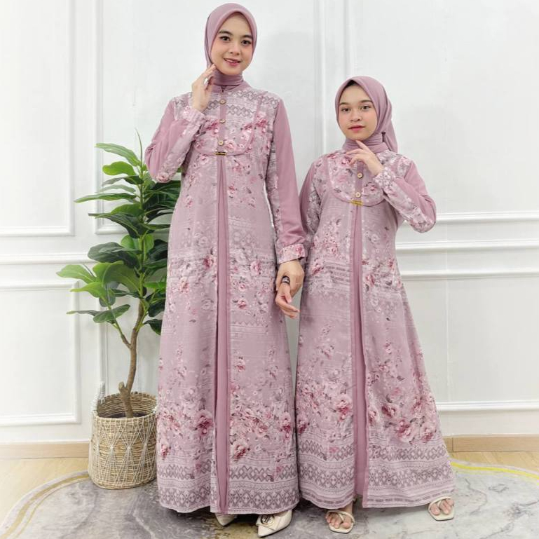 AGNIA GAMIS COUPLE IBU DAN ANAK - DRESS CERUTY MOTIF - LEBARAN COUPLE - SERAGAMAN - MALAYSIA