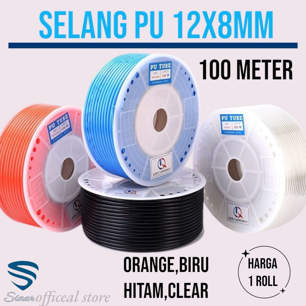 Selang PU 12x8MM 100 Meter/Hose Pu Selang Pu (PollyUrethane) Ukuran OD 12mmx8mm