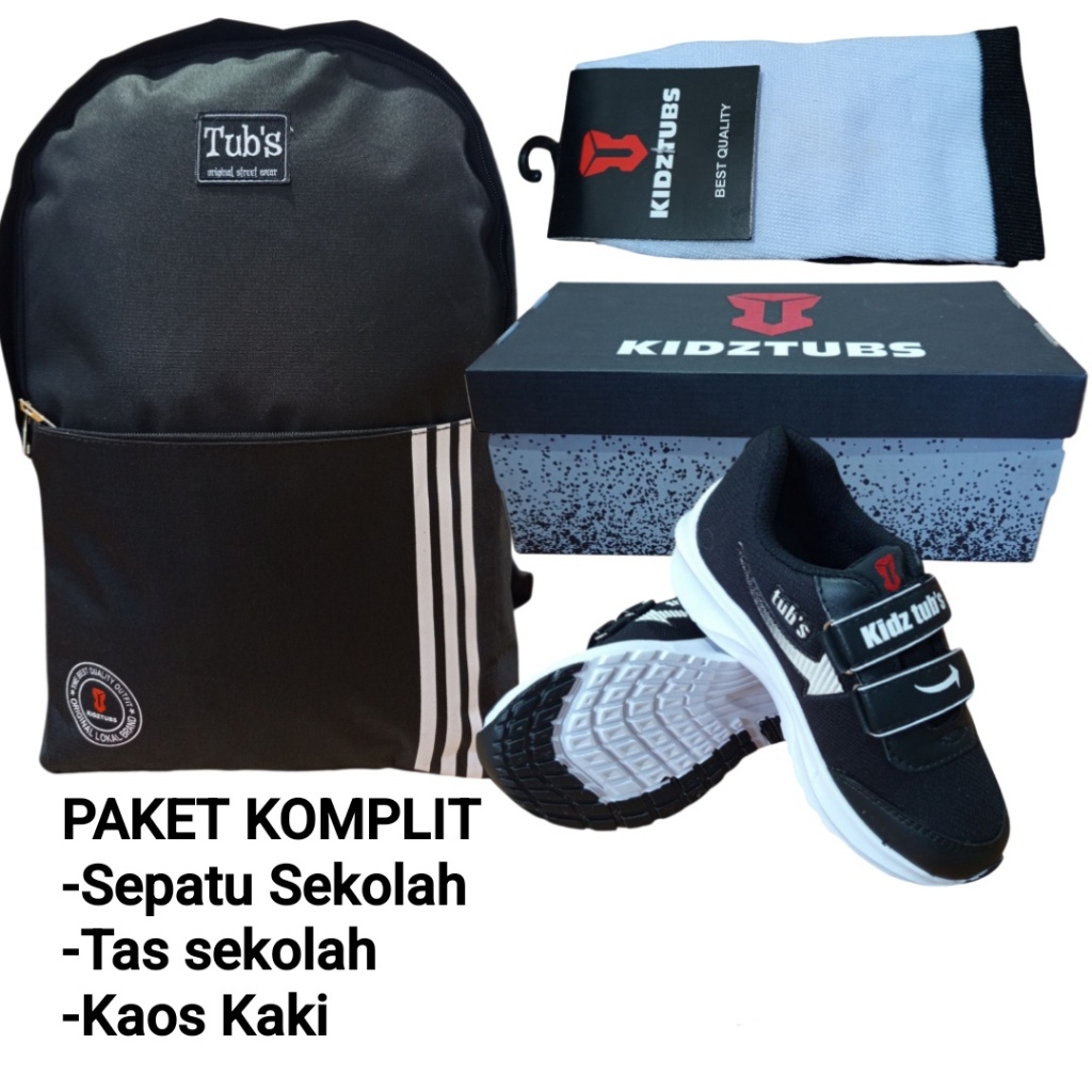 KIDZTUBS Sepatu Sekolah Anak Paket Komplit Sepatu Sekolah + Tas Sekolah + Kaos Kaki TUBS1901022625