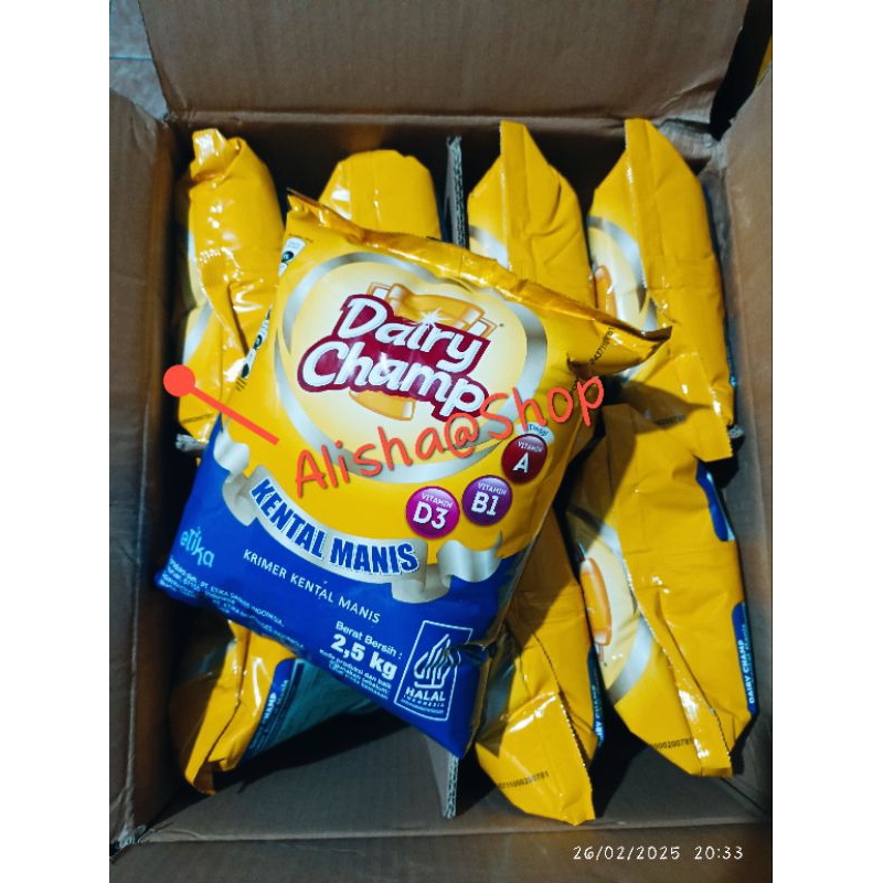 

Susu Dairy Champ Susu Kental Manis 2.5 KG 1 karton isi 8, Exp Maret 2026