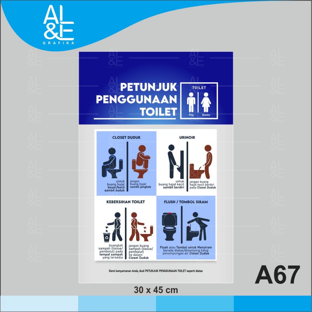 

A67 - Acrylic Sign, Petunjuk Pengguna Toilet, Premium dan Tahan Air, Termurah, Bisa Custom