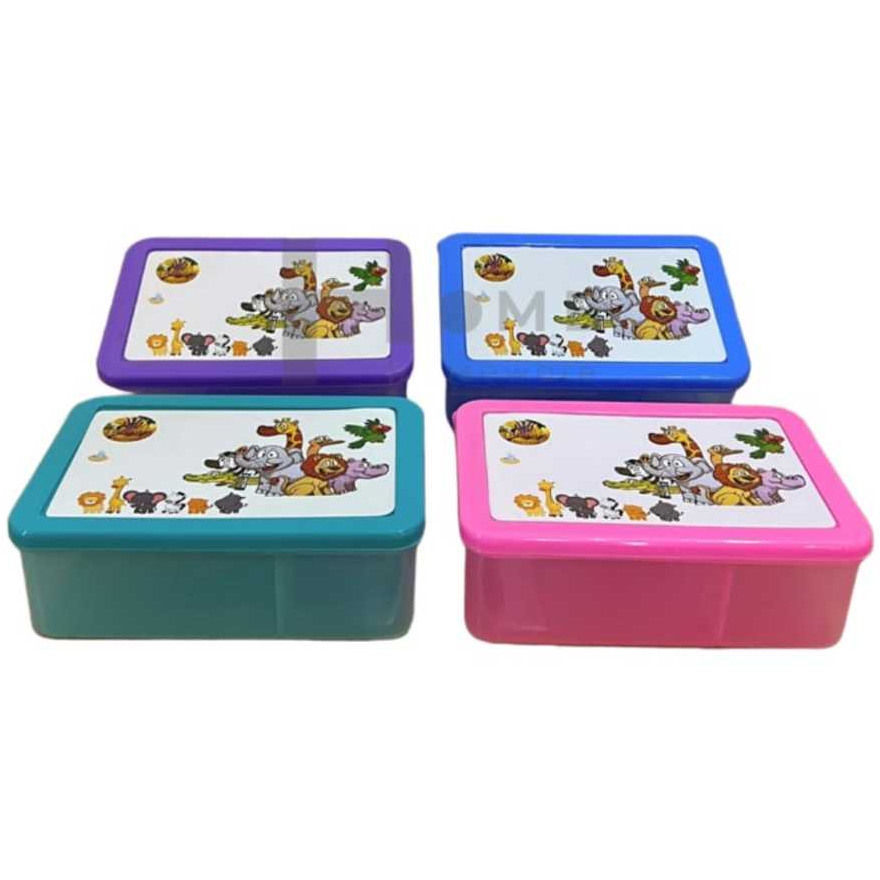 Tempat Bekal Makan Anak Sekolah 2 Sekat Bergambar / Ompreng Anak / Wadah Bekal Nasi / Lunch Box / Ko