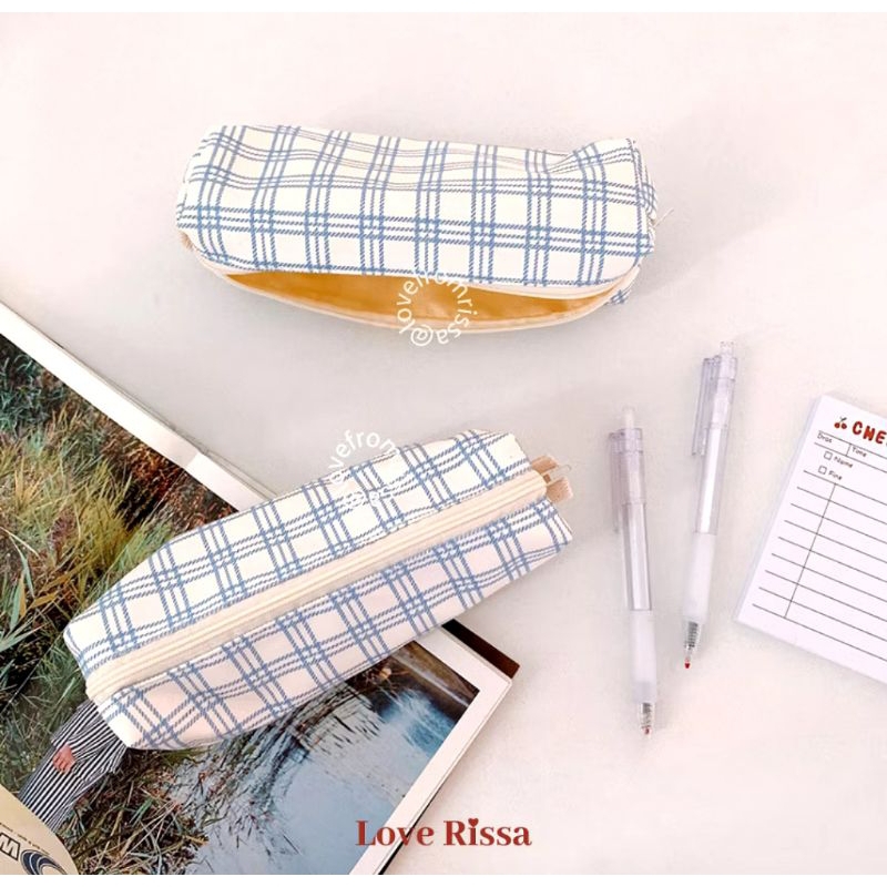 

[AJS] Cute Pouch Kotak Biru Resleting / Tempat Pensil Kain Lucu /Pouch Makeup