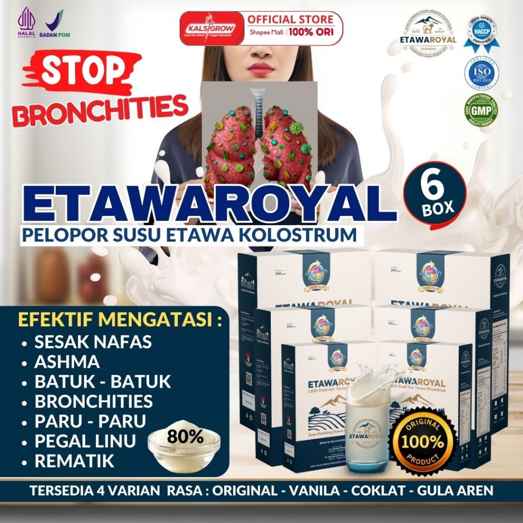 

ETAWAROYAL Platinum Perubahan merk Etawaplus Platinum Asli - 6 Box Susu Kambing Etawa Premium - Untuk Therapi Nyeri Sendi, Pegal Linu, Keluhan Pernafasa, Asam Lambung, Paru - Paru dan Untuk Therapi Rematik Kemasan 250gram Resmi BPOM dan Halal MUI