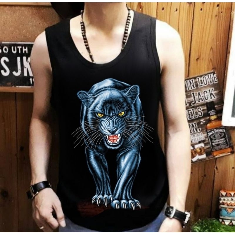 KAOS SINGLET MACAN BIRU MOTIF DIGITAL PRINT DTF TERBARU KAOS DALAMAN TANKTOP PRIA MURAH