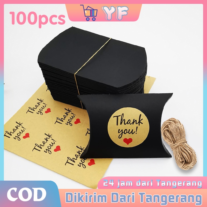 

100Pcs Pillow Box Besar Dilengkapi Tali Rami Dan Stiker