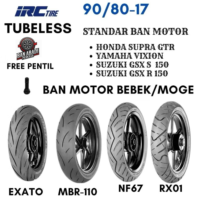 Ban Motor Bebek Tubeless IRC 90/80 Ring17 Original Free Pentil